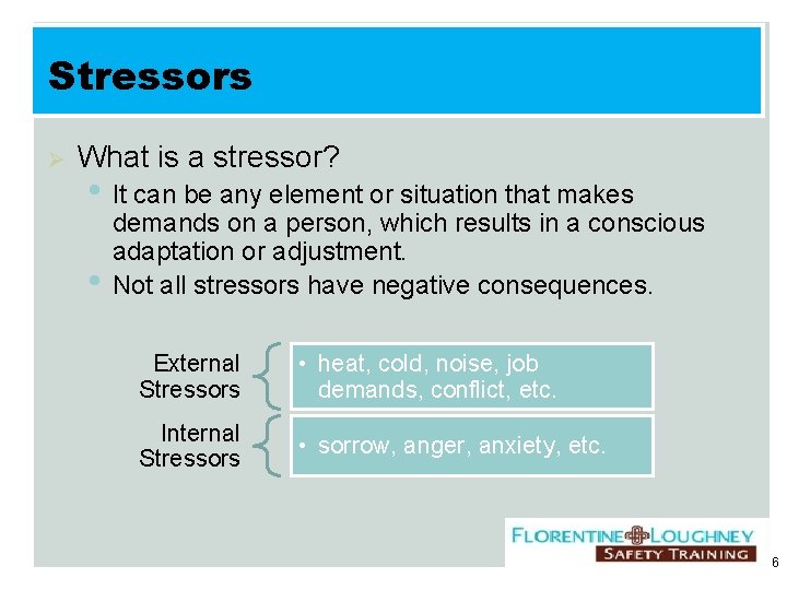 Stressors Ø What is a stressor? • It can be any element or situation