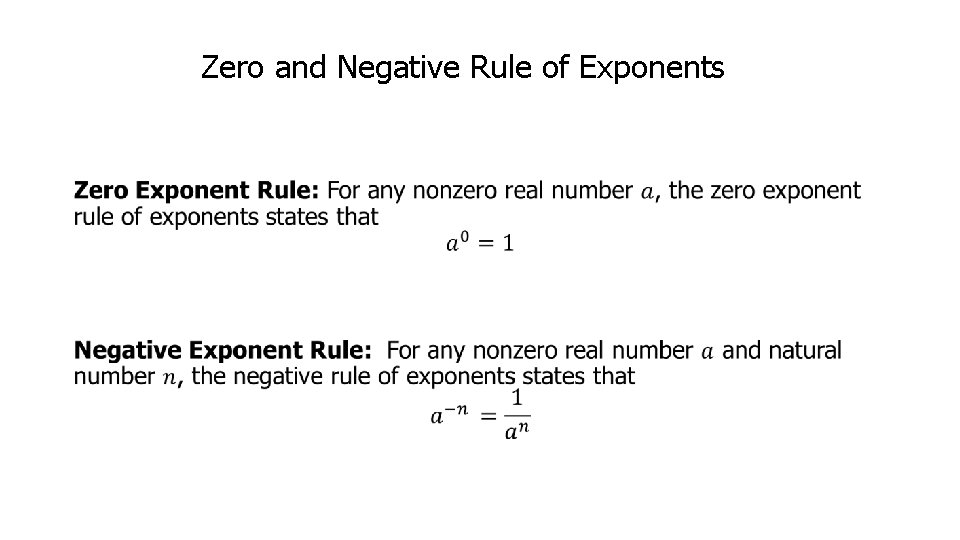Zero and Negative Rule of Exponents • 