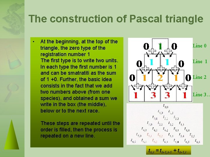 The construction of Pascal triangle • At the beginning, at the top of the