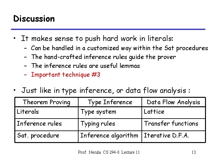 Discussion • It makes sense to push hard work in literals: – – Can