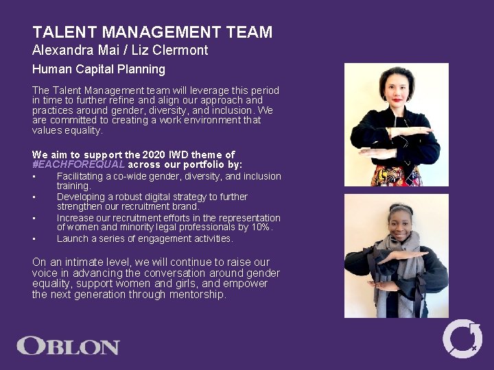 TALENT MANAGEMENT TEAM Alexandra Mai / Liz Clermont Human Capital Planning The Talent Management