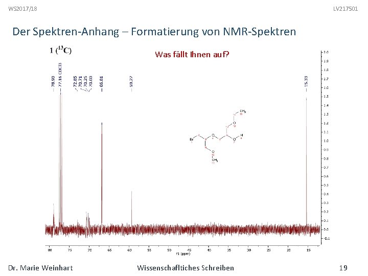 WS 2017/18 LV 217501 Der Spektren-Anhang – Formatierung von NMR-Spektren Was fällt Ihnen auf?