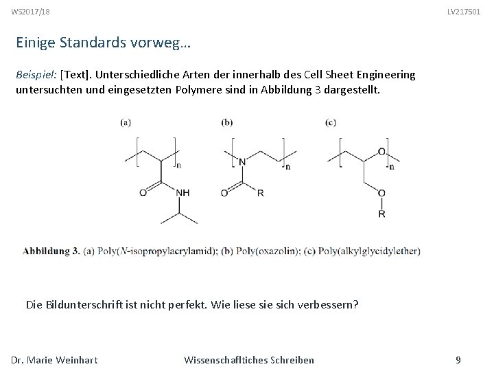 WS 2017/18 LV 217501 Einige Standards vorweg… Beispiel: [Text]. Unterschiedliche Arten der innerhalb des