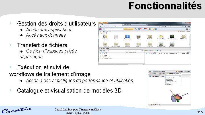 Fonctionnalités • Gestion des droits d’utilisateurs Accès aux applications Accès aux données • Transfert