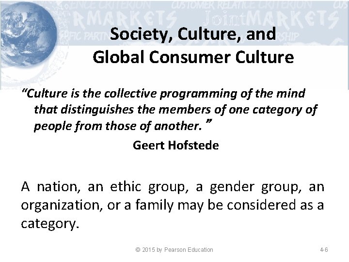 Society, Culture, and Global Consumer Culture “Culture is the collective programming of the mind