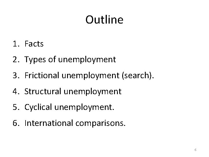 Outline 1. Facts 2. Types of unemployment 3. Frictional unemployment (search). 4. Structural unemployment