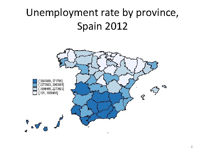 Unemployment rate by province, Spain 2012 8 