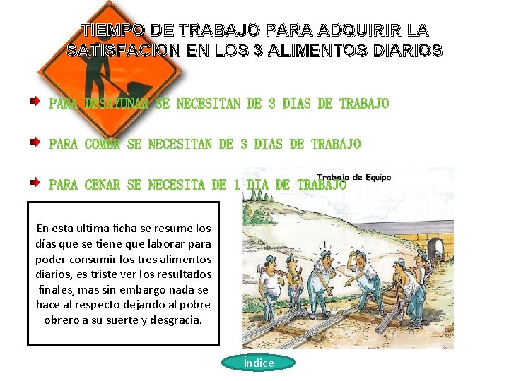 TIEMPO DE TRABAJO PARA ADQUIRIR LA SATISFACION EN LOS 3 ALIMENTOS DIARIOS En esta