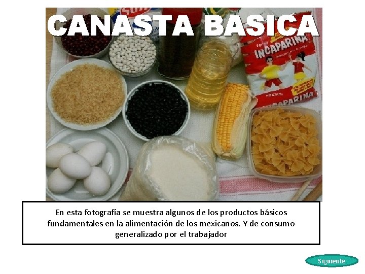 CANASTA BASICA En esta fotografía se muestra algunos de los productos básicos fundamentales en