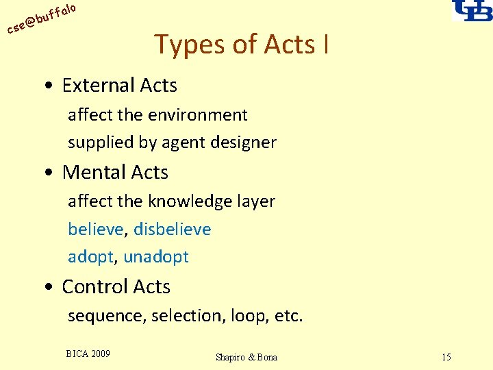 alo uff b @ cse Types of Acts I • External Acts affect the