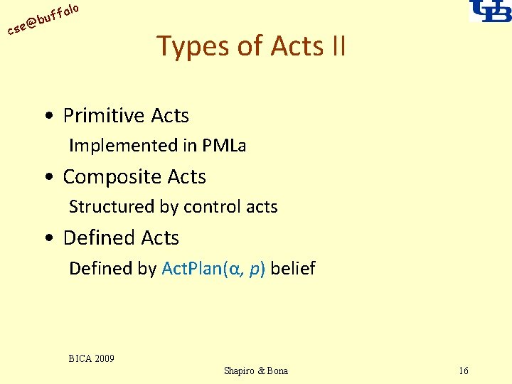 alo uff b @ cse Types of Acts II • Primitive Acts Implemented in