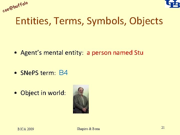 alo uff b @ cse Entities, Terms, Symbols, Objects • Agent’s mental entity: a