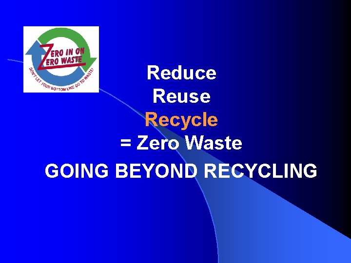 Reduce Reuse Recycle = Zero Waste GOING BEYOND RECYCLING 