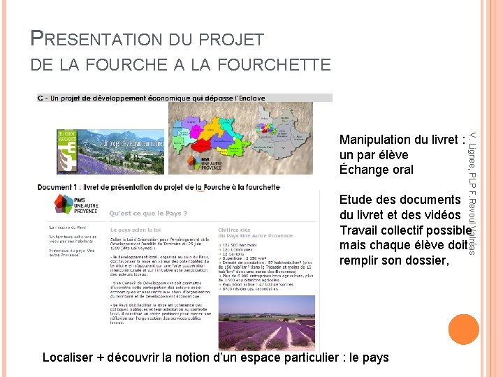 PRESENTATION DU PROJET DE LA FOURCHE A LA FOURCHETTE V. Lignee, PLP F. Revoul