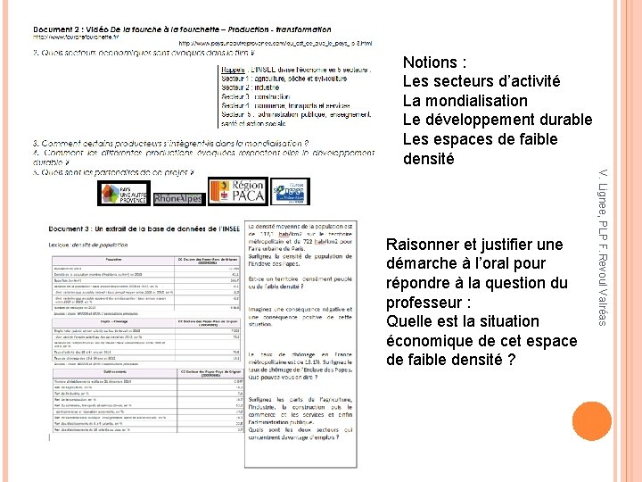 Notions : Les secteurs d’activité La mondialisation Le développement durable Les espaces de faible