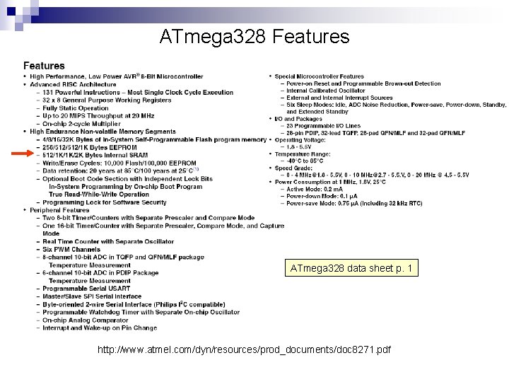 ATmega 328 Features ATmega 328 data sheet p. 1 http: //www. atmel. com/dyn/resources/prod_documents/doc 8271.