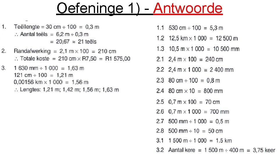 Oefeninge 1) - Antwoorde 