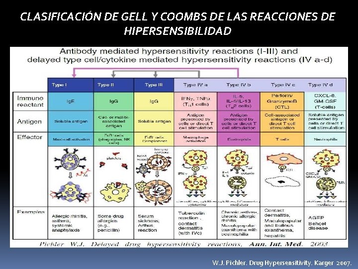 CLASIFICACIÓN DE GELL Y COOMBS DE LAS REACCIONES DE HIPERSENSIBILIDAD W. J. Pichler. Drug