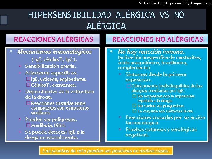 W. J. Pichler. Drug Hypersensitivity. Karger 2007. HIPERSENSIBILIDAD ALÉRGICA VS NO ALÉRGICA REACCIONES ALÉRGICAS