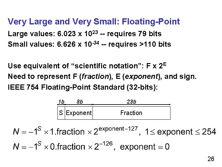 Very Large and Very Small: Floating-Point Large values: 6. 023 x 1023 -- requires