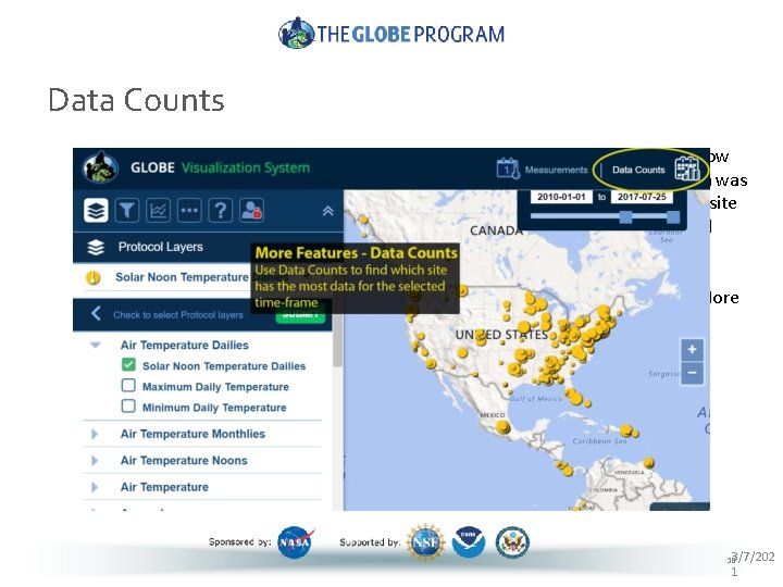 Data Counts Select Data Counts and a Time Range Data counts show much data