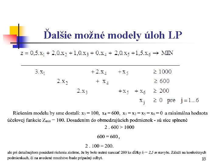 Ďalšie možné modely úloh LP 18 