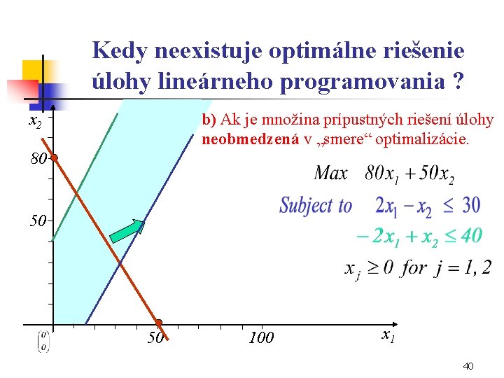 Kedy neexistuje optimálne riešenie úlohy lineárneho programovania ? x 2 b) Ak je množina