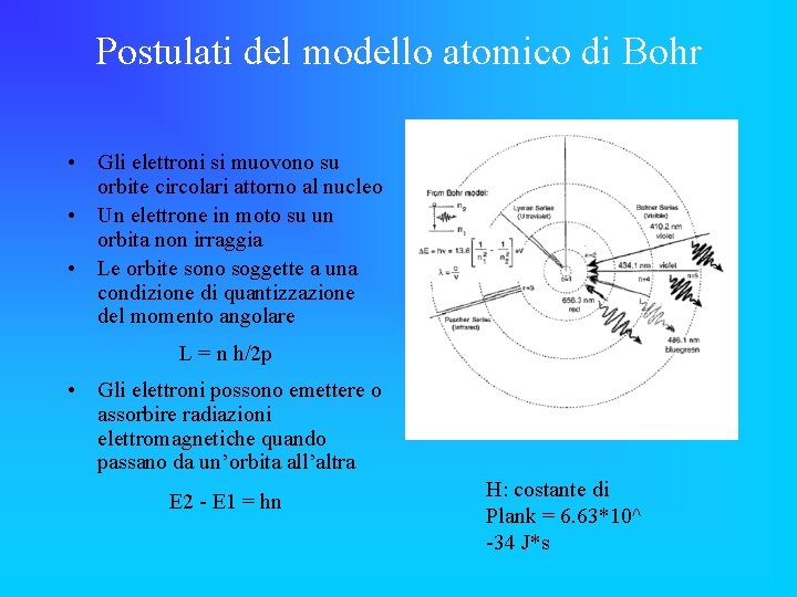 Postulati del modello atomico di Bohr • Gli elettroni si muovono su orbite circolari