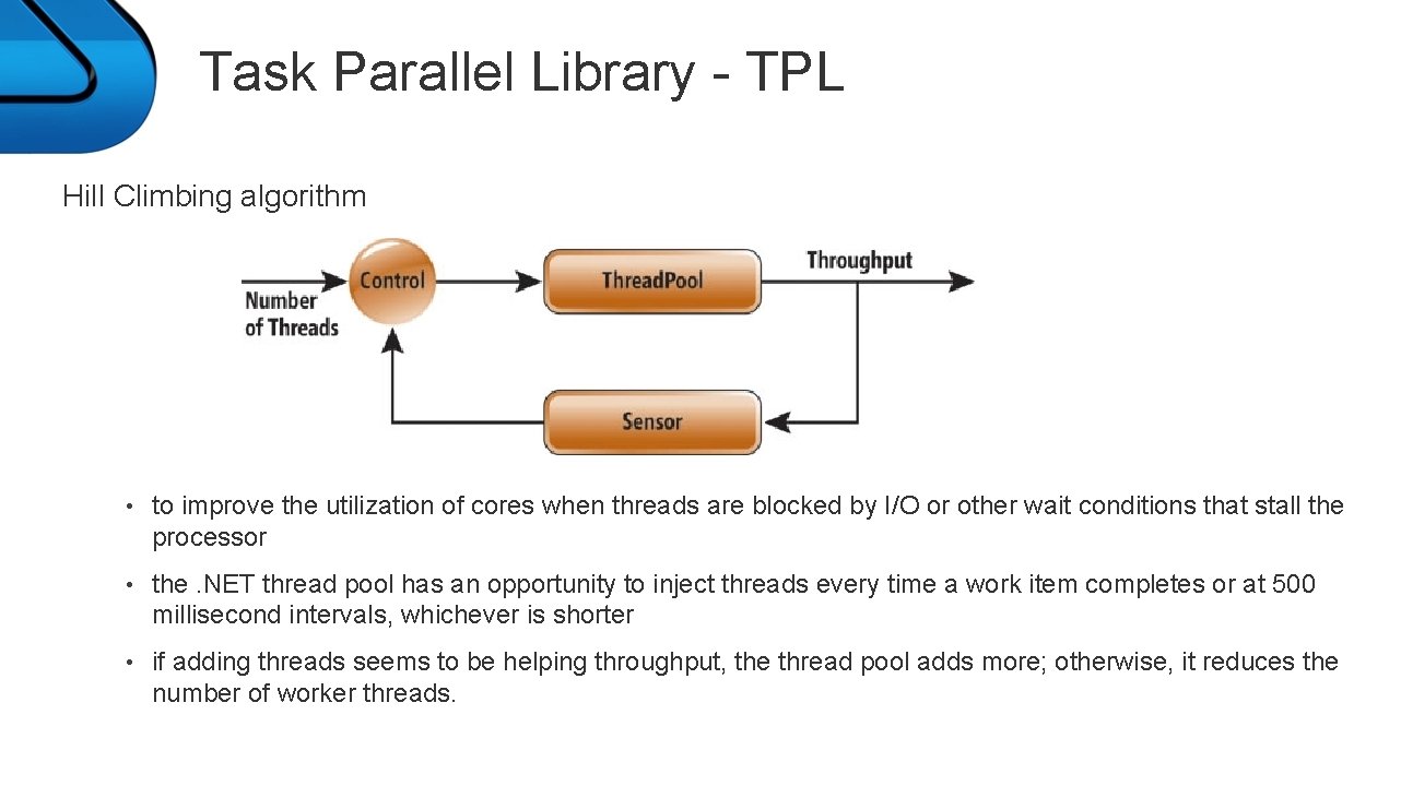 Task Parallel Library - TPL Hill Climbing algorithm • to improve the utilization of