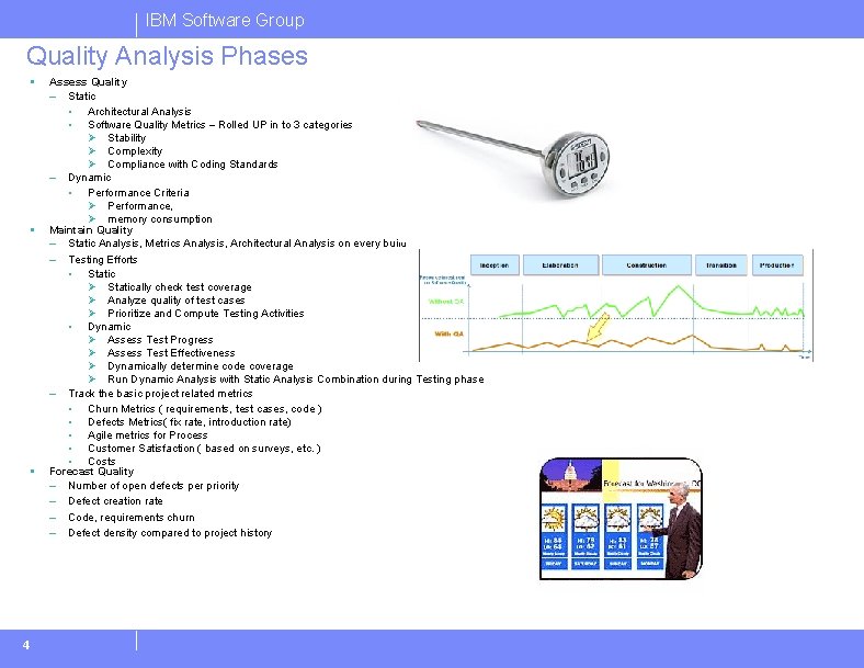 IBM Software Group Quality Analysis Phases § § § 4 Assess Quality – Static