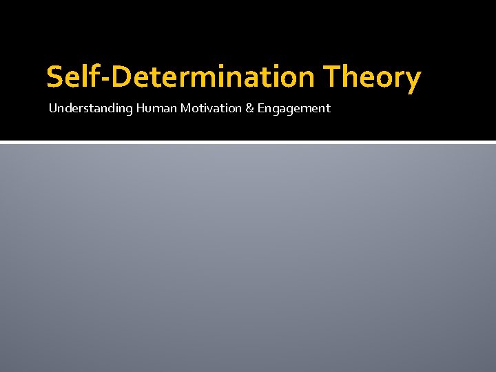 Self-Determination Theory Understanding Human Motivation & Engagement 