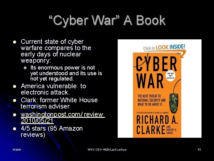 “Cyber War” A Book l Current state of cyber warfare compares to the early