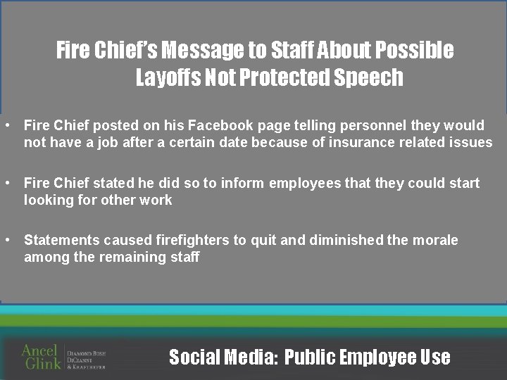 Fire Chief’s Message to Staff About Possible Layoffs Not Protected Speech • Fire Chief