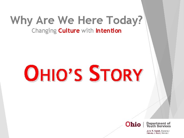Why Are We Here Today? Changing Culture with Intention OHIO’S STORY 