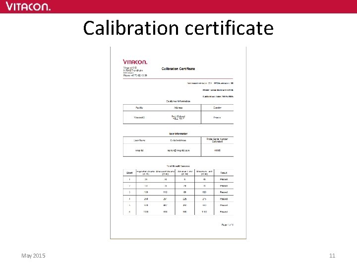 Calibration certificate May 2015 11 