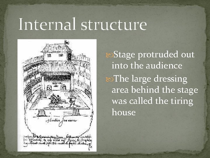 Internal structure Stage protruded out into the audience The large dressing area behind the Internal structure Stage protruded out into the audience The large dressing area behind the