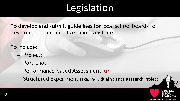 Legislation To develop and submit guidelines for local school boards to develop and implement