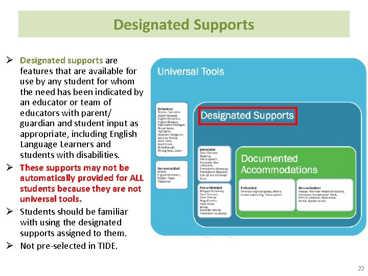 Designated Supports Ø Designated supports are features that are available for use by any