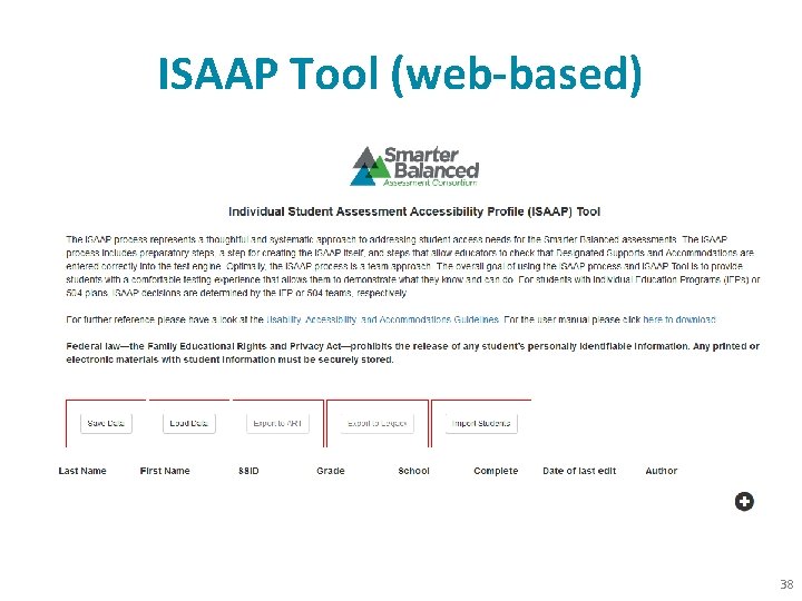 ISAAP Tool (web-based) 38 