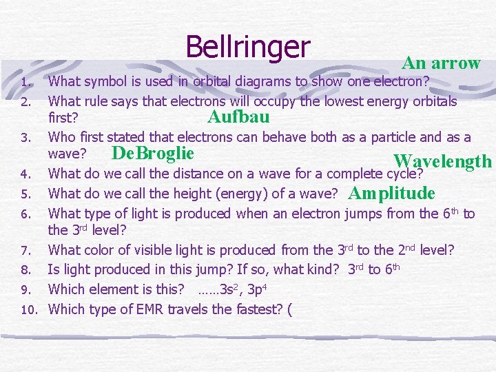 Bellringer An arrow What symbol is used in orbital diagrams to show one electron?