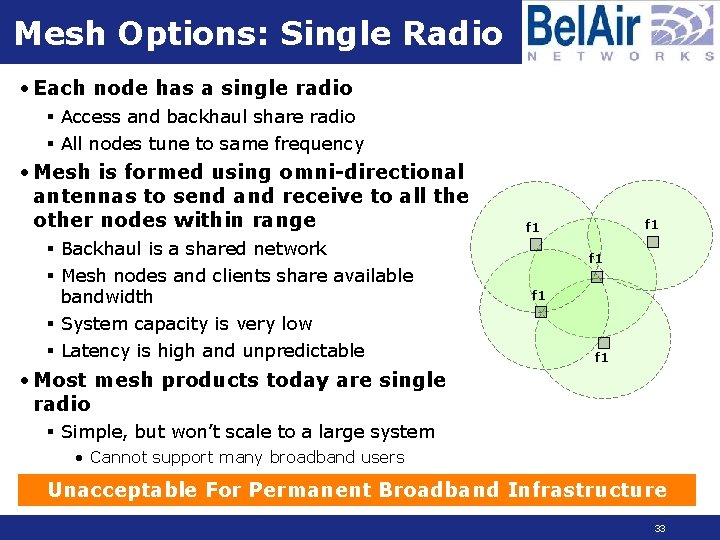 Mesh Options: Single Radio • Each node has a single radio § Access and