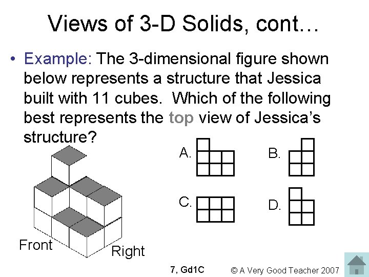 Views of 3 -D Solids, cont… • Example: The 3 -dimensional figure shown below