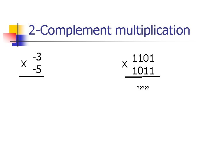2 -Complement multiplication -3 X -5 1101 X 1011 ? ? ? 