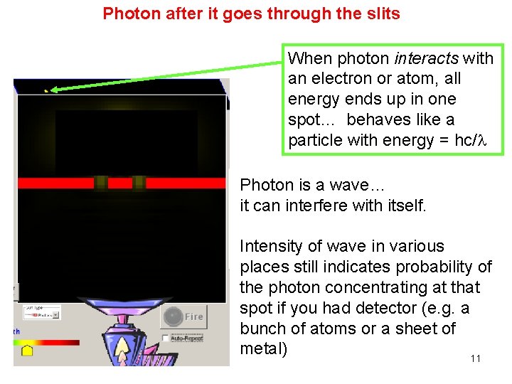 Photon after it goes through the slits When photon interacts with an electron or