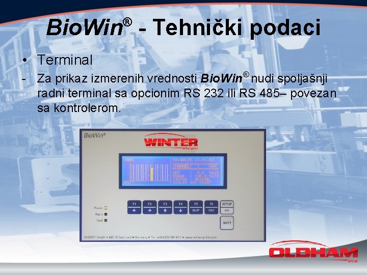 Bio. Win - Tehnički podaci ® • Terminal - Za prikaz izmerenih vrednosti Bio.