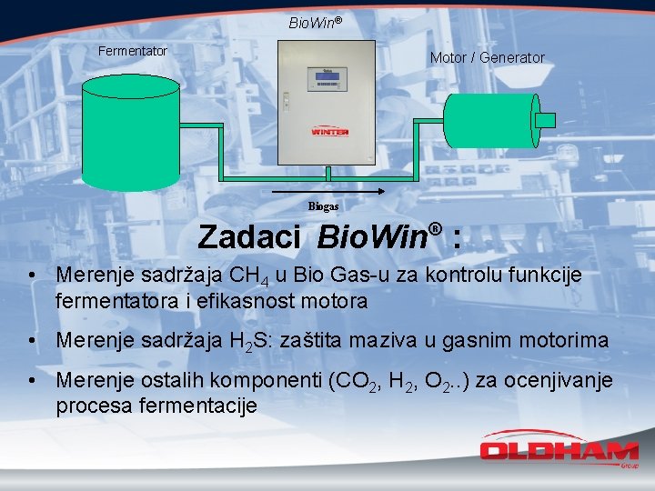 Bio. Win® Fermentator Motor / Generator Biogas ® Zadaci Bio. Win : • Merenje