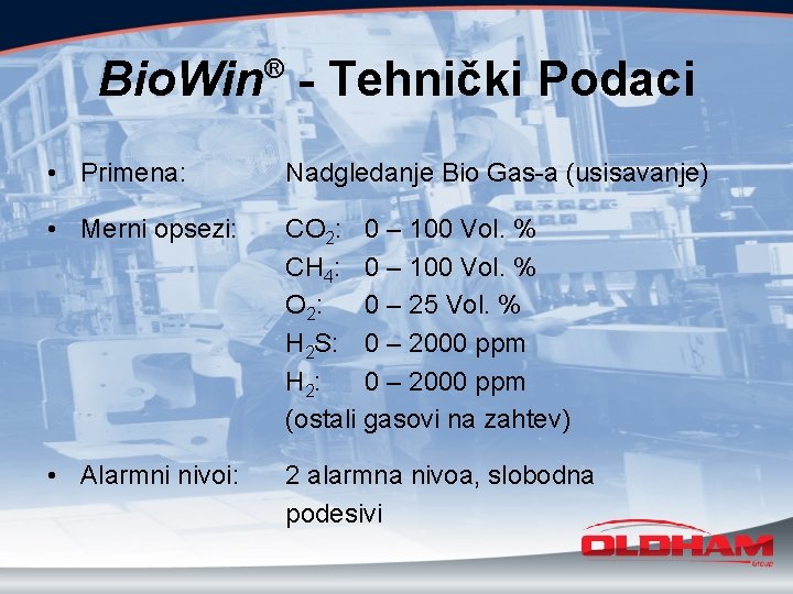 Bio. Win - Tehnički Podaci ® • Primena: Nadgledanje Bio Gas-a (usisavanje) • Merni