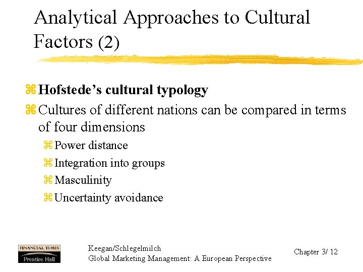 Analytical Approaches to Cultural Factors (2) z Hofstede’s cultural typology z Cultures of different