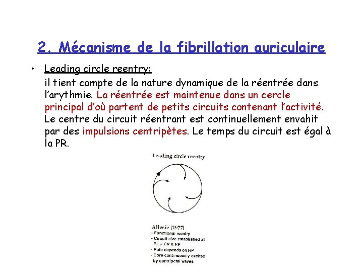 2. Mécanisme de la fibrillation auriculaire • Leading circle reentry: il tient compte de