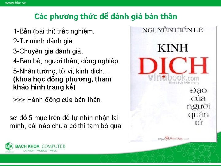 Các phương thức để đánh giá bản thân 1 -Bản (bài thi) trắc nghiệm.